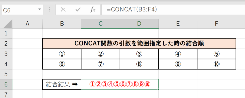CONCAT関数の使用方法_範囲指定_2